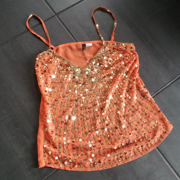orange sequin top